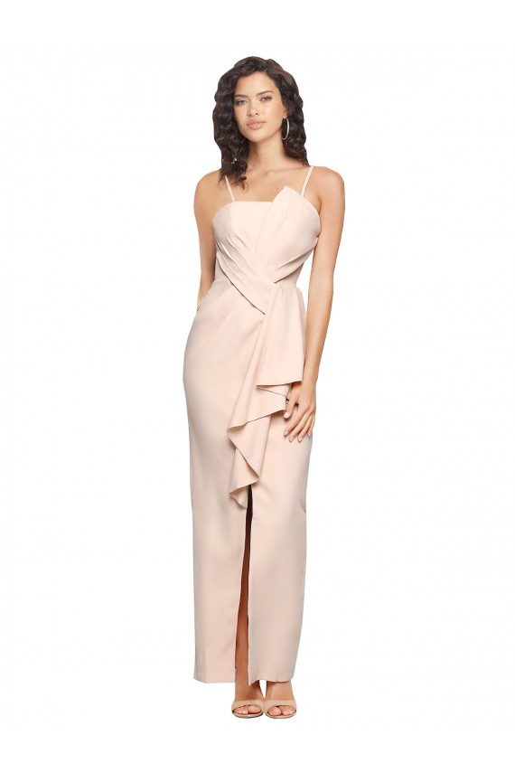 Buy Strapless Long Stretch Crepe Nude Sleeveless Semi Formal Evening Dress UK