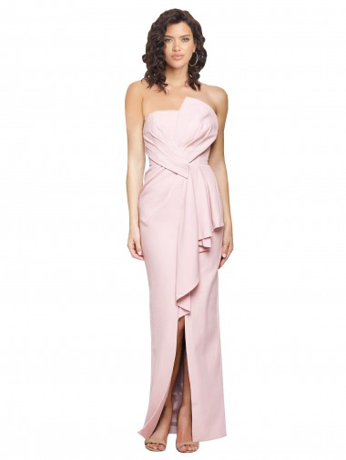 Buy Strapless Long Stretch Crepe Pink Sleeveless Evening Dress UK