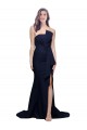 Buy Strapless Sweep Train Stretch Crepe Dark Navy Sheath Sleeveless Semi Formal Evening Dress UK