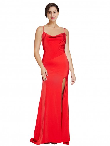 Buy Strapless Long Stretch Satin Red Sleeveless Formal Evening Dress UK