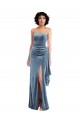 Buy Strapless Long Stretch Velvet Dusty Blue Sleeveless Formal Evening Dress UK