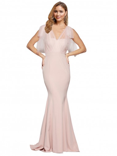 Buy Sweetheart Long Stretch Crepe & Tulle Mauve Sleeveless Evening Dress UK