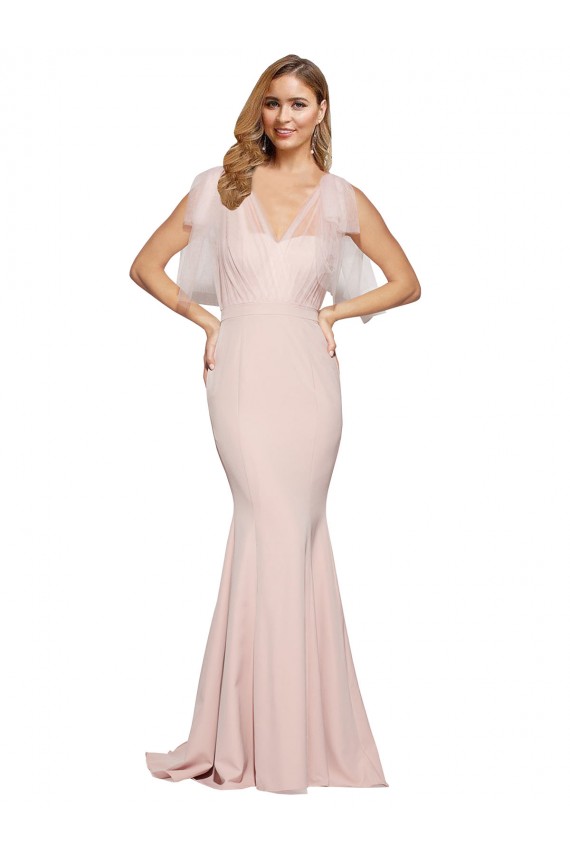 Buy Sweetheart Long Stretch Crepe & Tulle Mauve Sleeveless Evening Dress UK