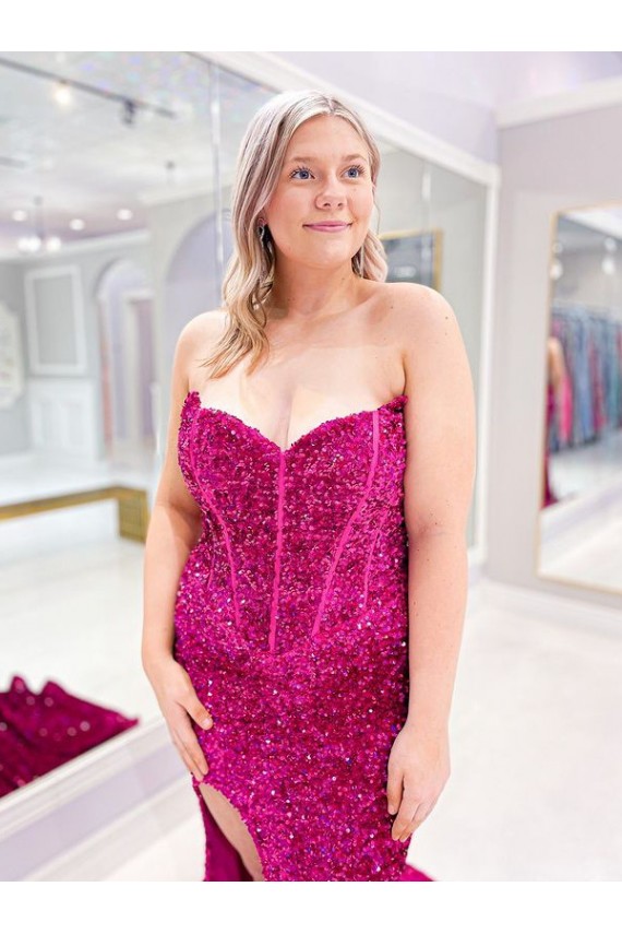 Buy Sweetheart Sweep Train Velvet Sequin Sleeveless Evening Dress UK