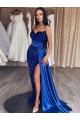 Buy Sweetheart Sweep Train Velvet Sequin Royal Blue Sleeveless Evening Dresses UK