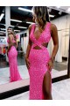 Buy V-Neck Long Sweep Train Velvet Sequin Sleeveless Evening Dress UK