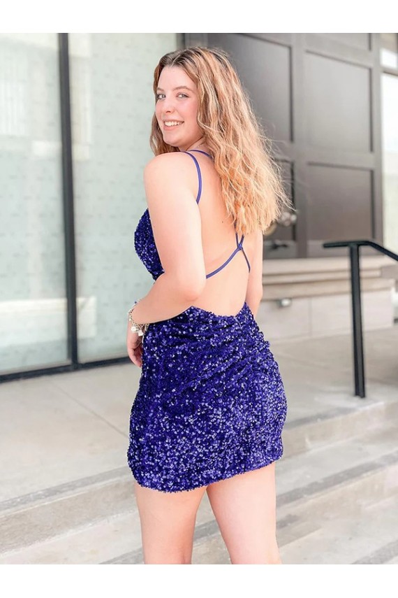 Buy V-Neck Short Velvet Sequin Sleeveless Cocktail Evening Gown UK