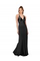 Buy V-Neck Long Silky Satin Black Sleeveless Black Tie Evening Dress UK