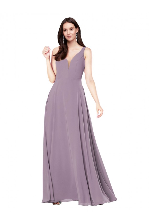 Buy V-Neck Long Soft Chiffon Dark Lavender Sleeveless Formal Evening Dress UK