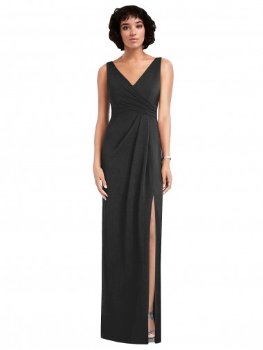 Buy V-Neck Long Spandex Black Sheath Sleeveless Formal Evening Dress UK
