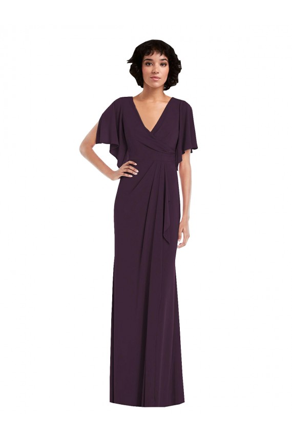 Buy V-Neck Long Spandex Grape Split Sleeves Formal Evening Dress UK