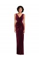 Buy V-Neck Long Stretch Velvet Burgundy Sleeveless Semi Formal Evening Dress UK