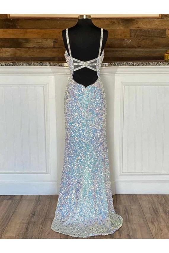 Buy V-Neck Sweep Train Velvet Sequin Sleeveless Evening Dress UK