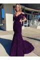 Buy V-Neck Court Train Velvet Sequin Plum Purple Sleeveless Evening Dress UK