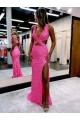 Buy V-Neck Long Sweep Train Velvet Sequin Sleeveless Evening Dress UK