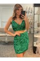 Buy V-Neck Short Velvet Sequin Shamrock Green Sleeveless Evening Dress UK