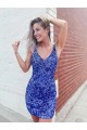 Buy V-Neck Short Velvet Sequin Sleeveless Evening Dress UK