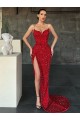 Buy V-Neck Sweep Train Velvet Sequin Red Sleeveless Evening Dress UK