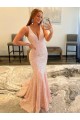 Buy V-Neck Sweep Train Velvet Sequin Sleeveless Evening Gown UK