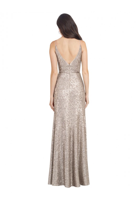 Buy High Neck Long Sparkling Sequin Silver Sleeveless Formal Evening Dress UK