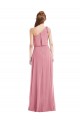 Buy One Shoulder Long Soft Chiffon Skin Pink Sleeveless Semi Formal Evening Dress UK