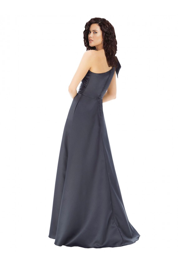 Buy One Shoulder Long Satin Slate Grey Sleeveless Formal Evening Dress UK