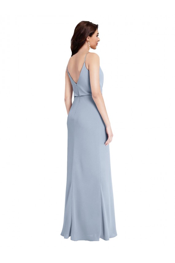 Buy Cowl Neck Long Stretch Crepe Smoke Blue Sleeveless Formal Evening Dress UK