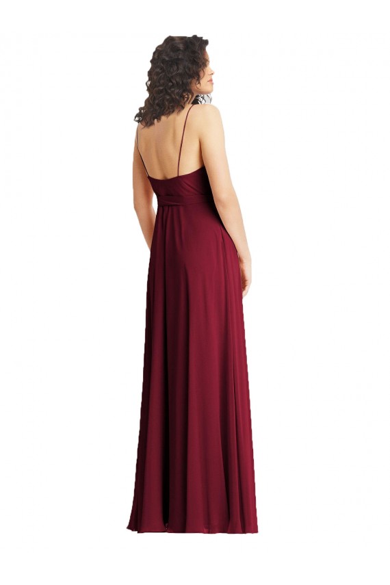 Buy V-Neck Long Soft Chiffon Smoke Green Sleeveless Formal Evening Dress UK