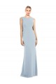 Buy Bateau Neck Long Stretch Crepe Light Sky Blue Sleeveless Semi Formal Evening Dress UK