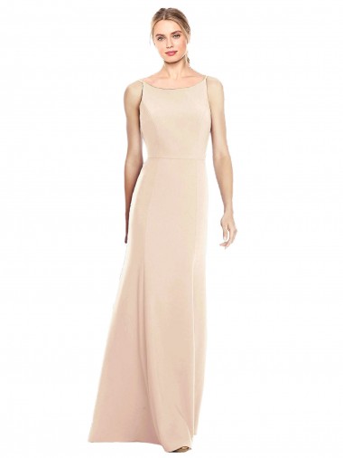 Buy Bateau Neck Long Stretch Crepe Nude Sleeveless Semi Formal Evening Dress UK
