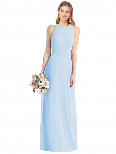 Buy Halter Neck Long Soft Chiffon Light Sky Blue Sleeveless Semi Formal Evening Dress UK