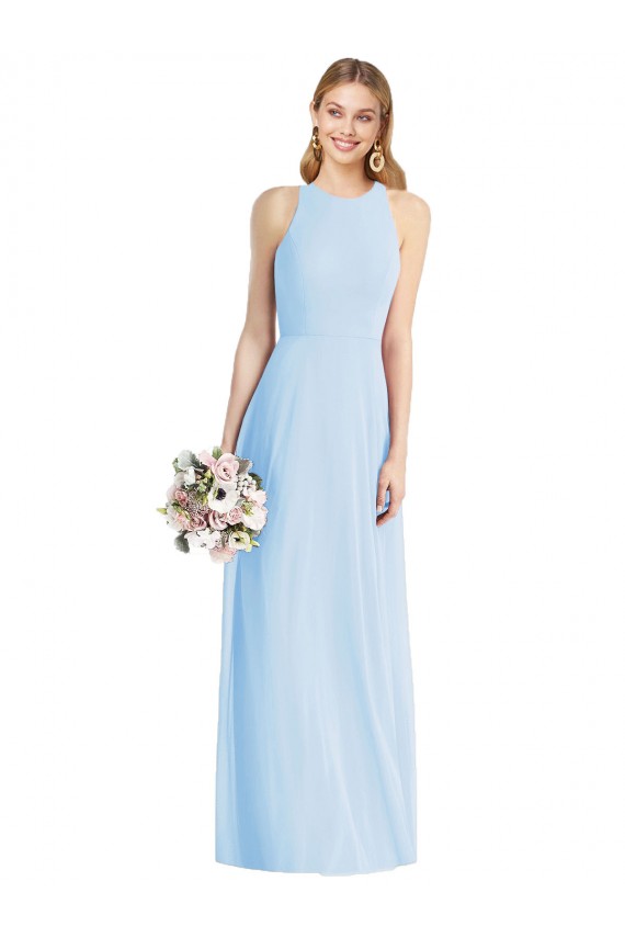 Buy Halter Neck Long Soft Chiffon Light Sky Blue Sleeveless Semi Formal Evening Dress UK