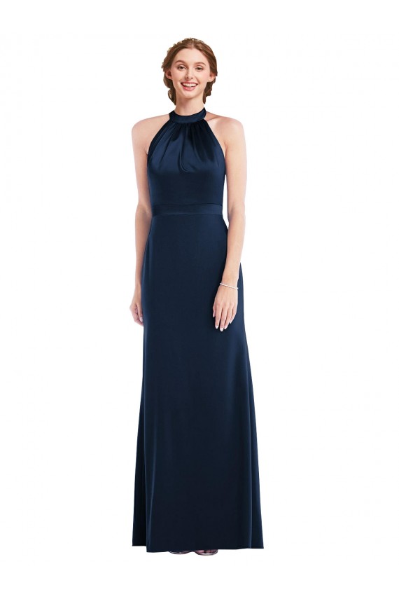 Buy High Neck Long Stretch Crepe Dark Navy Sleeveless Semi Formal Evening Dress UK