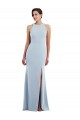 Buy Jewel Neck Long Stretch Crepe Light Sky Blue Sleeveless Formal Evening Dress UK