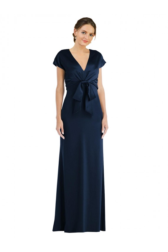 Buy Off the Shoulder Long Stretch Crepe Dark Navy Cap Sleeves Formal Evening Dress UK