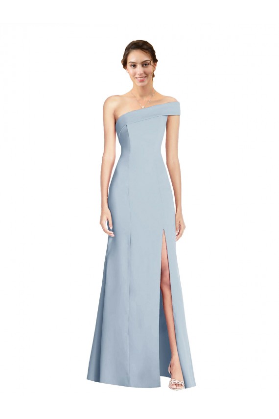 Buy Off the Shoulder Long Stretch Crepe Light Sky Blue Sleeveless Formal Evening Dress UK