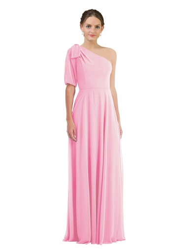 Buy One Shoulder Long Soft Chiffon Barely Pink Sleeveless Semi Formal Evening Dress UK