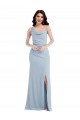 Buy One Shoulder Long Stretch Crepe Light Sky Blue Sleeveless Evening Dress UK