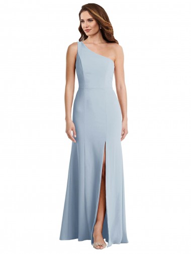 Buy One Shoulder Long Stretch Crepe Light Sky Blue Sleeveless Formal Evening Dress UK