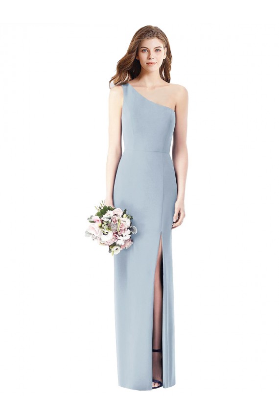 Buy One Shoulder Long Stretch Crepe Light Sky Blue Sleeveless Semi Formal Evening Dress UK