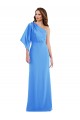 Buy One Shoulder Long Stretch Crepe Peacock Blue Bell Sleeves Semi Formal Evening Dress UK