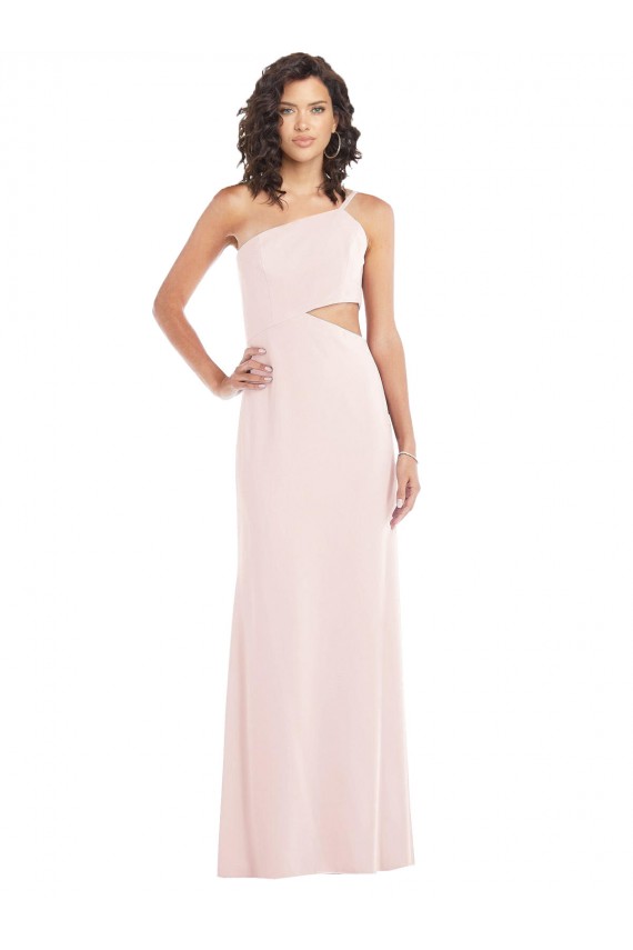 Buy One Shoulder Long Stretch Crepe Pink Sleeveless Formal Evening Dress UK