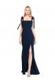 Buy Spaghetti Straps Long Stretch Crepe Dark Navy Sleeveless Semi Formal Evening Dress UK