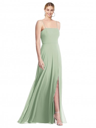 Buy Square Neck Long Soft Chiffon Sage Sleeveless Formal Evening Dress UK