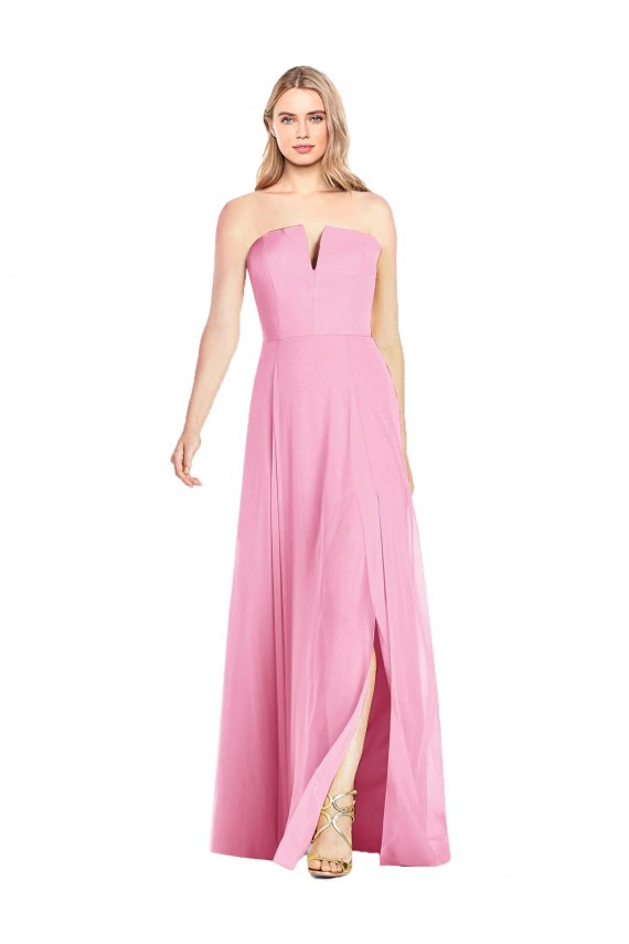 Buy Strapless Long Soft Chiffon Hot Pink Sleeveless Semi Formal Evening Dress UK