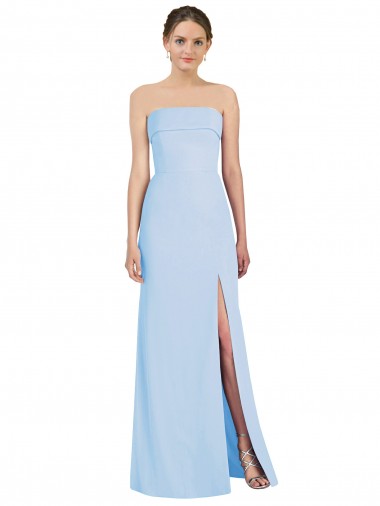 Buy Strapless Long Soft Chiffon Light Sky Blue Sleeveless Black Tie Evening Dress UK