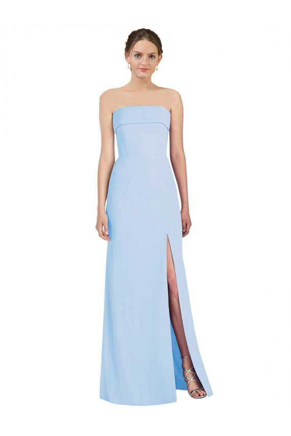 Buy Strapless Long Soft Chiffon Light Sky Blue Sleeveless Black Tie Evening Dress UK