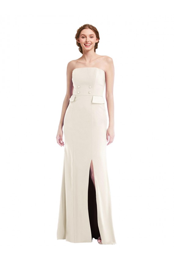 Buy Strapless Long Stretch Crepe Ivory Sleeveless Semi Formal Evening Dress UK