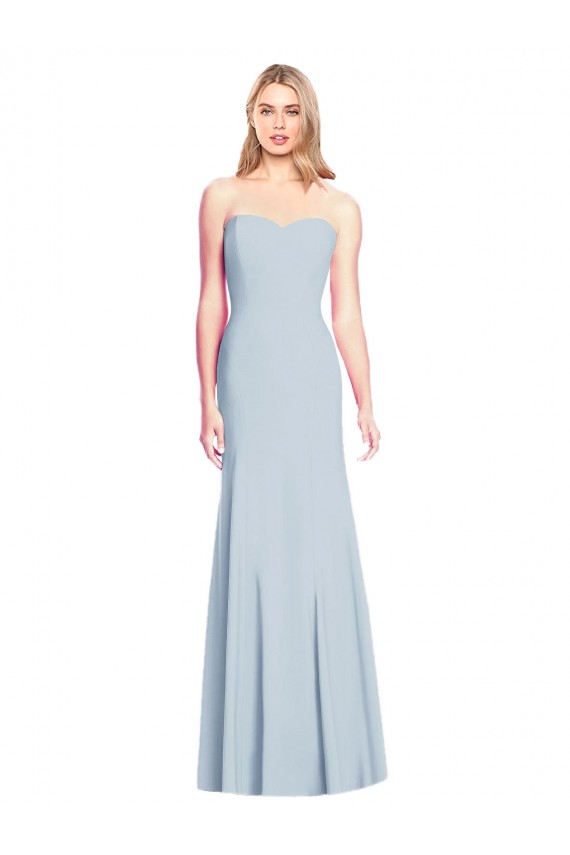 Buy Strapless Long Stretch Crepe Light Sky Blue Trumpet Sleeveless Evening Dress UK