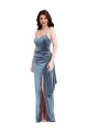 Buy Sweetheart Long Stretch Velvet Dusty Blue Sleeveless Formal Evening Dress UK